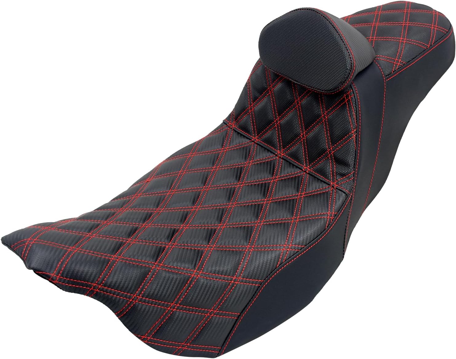 One-Piece Driver Passenger Seat Motorcycle 2-up Seat With Driver Backrest Cushion Pad Fit for Harley Touring Electra Glide Road King Road Glide Street Glide 2009-2023 (Red Stitching)